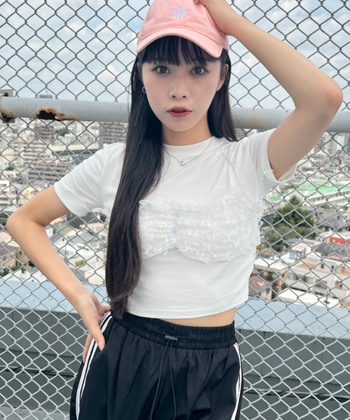 SOLLON.(ソルロン)の「リボンレースビスチェドッキングTシャツ(Tシャツ/カットソー・レディース・ブラック/グレー/ホワイト・FREE)」の5枚目の写真