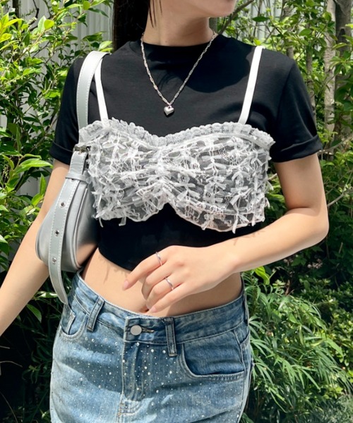 SOLLON.(ソルロン)の「リボンレースビスチェドッキングTシャツ(Tシャツ/カットソー・レディース・ブラック/グレー/ホワイト・FREE)」の10枚目の写真