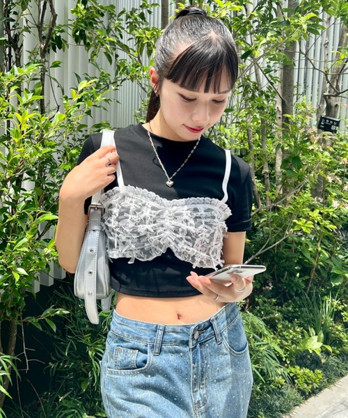 SOLLON.(ソルロン)の「リボンレースビスチェドッキングTシャツ(Tシャツ/カットソー・レディース・ブラック/グレー/ホワイト・FREE)」の12枚目の写真