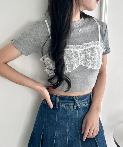 SOLLON.(ソルロン)の「リボンレースビスチェドッキングTシャツ(Tシャツ/カットソー・レディース・ブラック/グレー/ホワイト・FREE)」の16枚目の写真