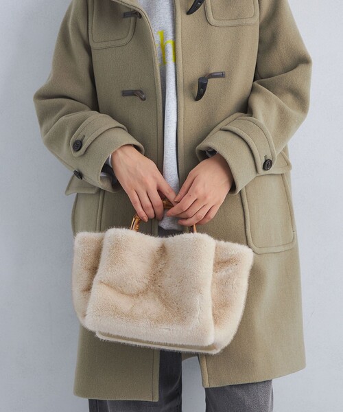 green label relaxing（グリーンレーベルリラクシング）の「2WAYバンブーハンドル フェイクファー トートバッグ（トートバッグ・レディース・ライトグレー/ベージュ/ブラウン/ダークグレー/ナチュラル・FREE）」の5枚目の写真