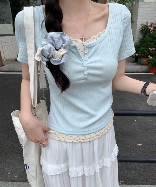 almo（アルモ）の「レイヤード風カットソー(BQ)（Tシャツ/カットソー・レディース・ピンク/ブルー/ベージュ・FREE）」の2枚目の写真