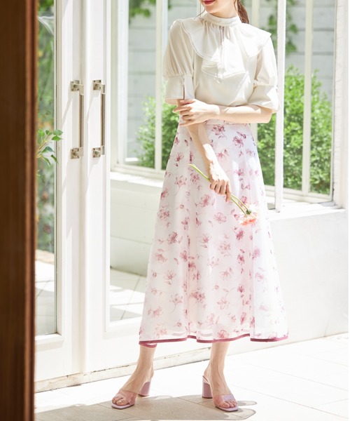 tocco closet（トッコ　クローゼット）の「マルチ３ＷＡＹボウタイリボン×ラッフルフリル付きブラウス（シャツ/ブラウス・レディース・ライトブルー/オフホワイト・M）」の3枚目の写真