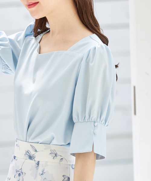 tocco closet（トッコ　クローゼット）の「マルチ３ＷＡＹボウタイリボン×ラッフルフリル付きブラウス（シャツ/ブラウス・レディース・ライトブルー/オフホワイト・M）」の14枚目の写真