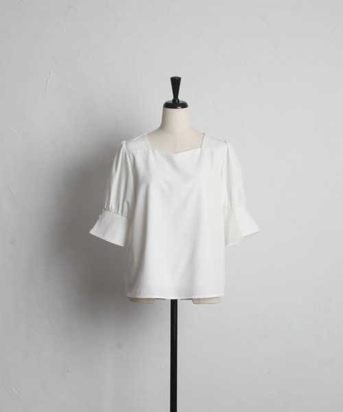 tocco closet（トッコ　クローゼット）の「マルチ３ＷＡＹボウタイリボン×ラッフルフリル付きブラウス（シャツ/ブラウス・レディース・ライトブルー/オフホワイト・M）」の18枚目の写真