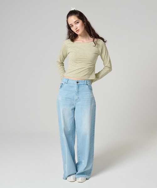 TINA:JOJUN(ティーナジョジュン)の「ボートネック ボーダーカットソー TINA:JOJUN(Tシャツ/カットソー・レディース・ピンク/イエロー/ブラック/ダークネイビー・M)」の18枚目の写真