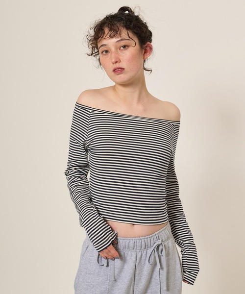 TINA:JOJUN(ティーナジョジュン)の「ボートネック ボーダーカットソー TINA:JOJUN(Tシャツ/カットソー・レディース・ピンク/イエロー/ブラック/ダークネイビー・M)」の9枚目の写真