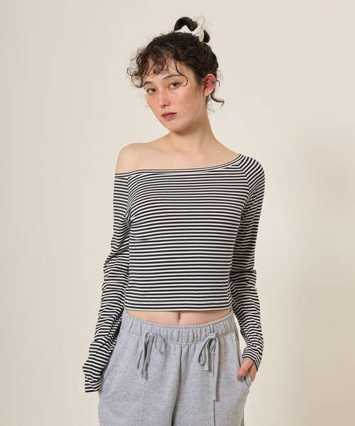 TINA:JOJUN(ティーナジョジュン)の「ボートネック ボーダーカットソー TINA:JOJUN(Tシャツ/カットソー・レディース・ピンク/イエロー/ブラック/ダークネイビー・M)」の10枚目の写真