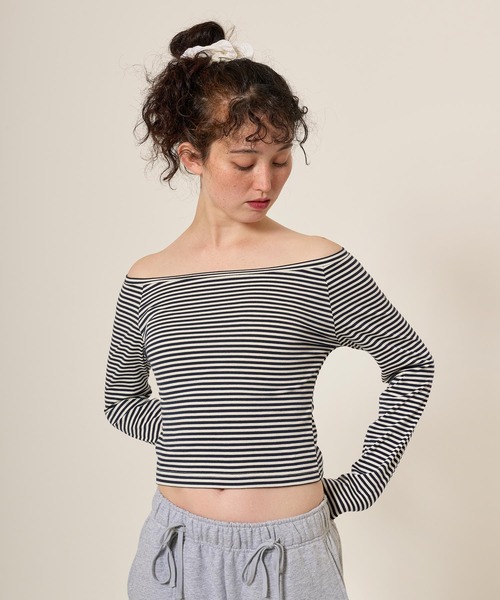 ボートネック ボーダーカットソー TINA：JOJUN（Tシャツ/カットソー