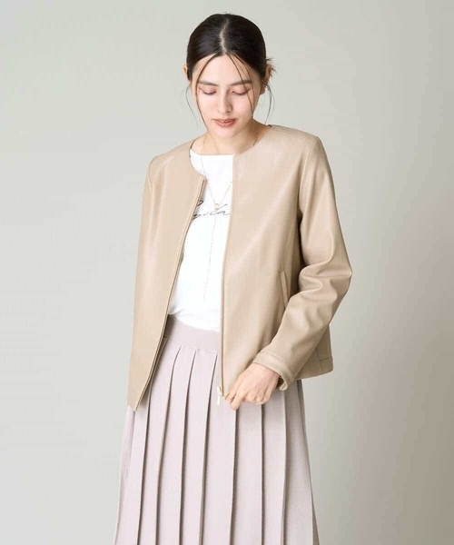 セール】フェイクレザーブルゾン（ノーカラージャケット）｜a.v.v