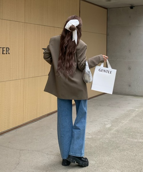 INTER FACTORY（インターファクトリー）の「mayu - ラインストーンストレートデニムmade in INTERFACTORY（デニムパンツ・レディース・ブルー/ブラック・MEDIUM/SMALL）」の11枚目の写真