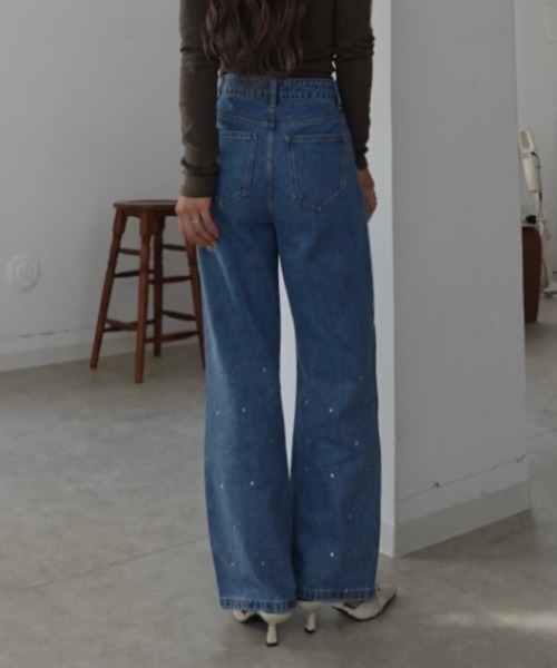 INTER FACTORY（インターファクトリー）の「mayu - ラインストーンストレートデニムmade in INTERFACTORY（デニムパンツ・レディース・ブルー/ブラック・MEDIUM/SMALL）」の15枚目の写真