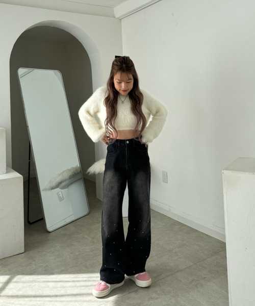 セール】mayu - ラインストーンストレートデニムmade in INTERFACTORY