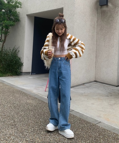 セール】mayu - ラインストーンストレートデニムmade in INTERFACTORY セール】mayu - ラインストーンストレートデニムmade in INTERFACTORY