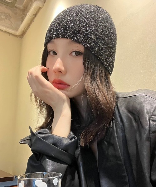 セール】スパンコールリブ編みニット帽（ニットキャップ/ビーニー