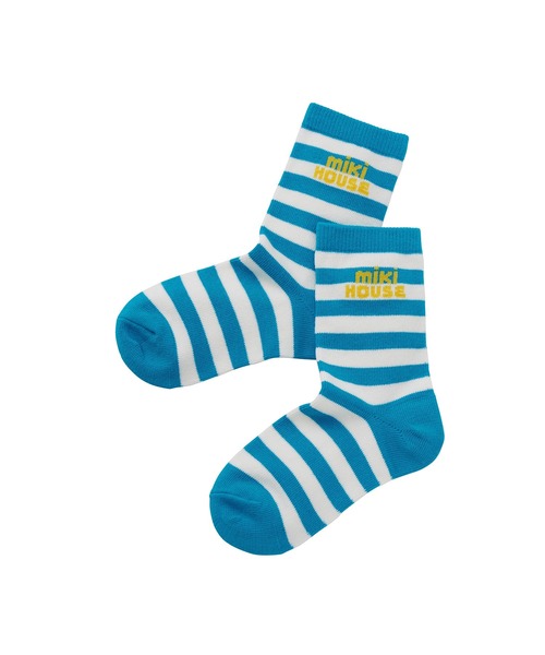 MIKI HOUSE（ミキハウス）の「【WEB限定】ボーダーソックス（ソックス/靴下・キッズ・サックスブルー/ネイビー/イエロー/ライトグリーン/ピンク/グリーン/レッド・17cm/15cm/13cm/11cm/21cm/19cm/11-13cm/13-15cm/15-17cm/17-19cm/19-21cm/21-23cm）」の5枚目の写真