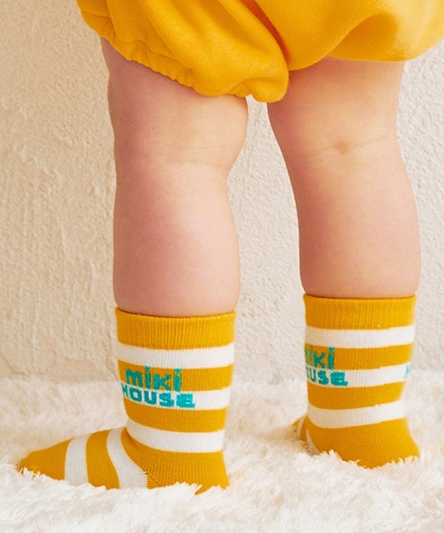 MIKI HOUSE（ミキハウス）の「【WEB限定】ボーダーソックス（ソックス/靴下・キッズ・サックスブルー/ネイビー/イエロー/ライトグリーン/ピンク/グリーン/レッド・17cm/15cm/13cm/11cm/21cm/19cm/11-13cm/13-15cm/15-17cm/17-19cm/19-21cm/21-23cm）」の6枚目の写真