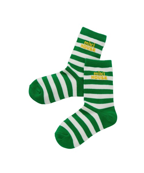 MIKI HOUSE（ミキハウス）の「【WEB限定】ボーダーソックス（ソックス/靴下・キッズ・サックスブルー/ネイビー/イエロー/ライトグリーン/ピンク/グリーン/レッド・17cm/15cm/13cm/11cm/21cm/19cm/11-13cm/13-15cm/15-17cm/17-19cm/19-21cm/21-23cm）」の2枚目の写真