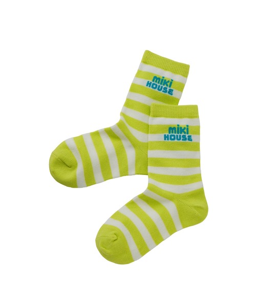 MIKI HOUSE（ミキハウス）の「【WEB限定】ボーダーソックス（ソックス/靴下・キッズ・サックスブルー/ネイビー/イエロー/ライトグリーン/ピンク/グリーン/レッド・17cm/15cm/13cm/11cm/21cm/19cm/11-13cm/13-15cm/15-17cm/17-19cm/19-21cm/21-23cm）」の3枚目の写真