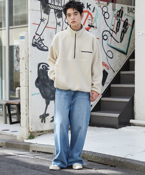 WEGO(ウィゴー)の「WEGO/フリースハーフZIPプルオーバー(スウェット・メンズ・ダークグレー/ダークグリーン/オフホワイト/ライトベージュ・SMALL/MEDIUM/LARGE)」の20枚目の写真