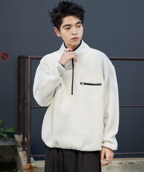 WEGO(ウィゴー)の「WEGO/フリースハーフZIPプルオーバー(スウェット・メンズ・ダークグレー/ダークグリーン/オフホワイト/ライトベージュ・SMALL/MEDIUM/LARGE)」の22枚目の写真