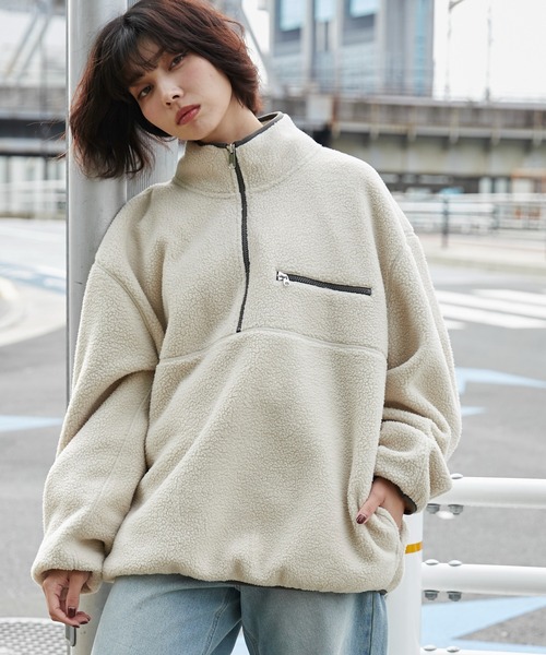 WEGO(ウィゴー)の「WEGO/フリースハーフZIPプルオーバー(スウェット・メンズ・ダークグレー/ダークグリーン/オフホワイト/ライトベージュ・SMALL/MEDIUM/LARGE)」の6枚目の写真