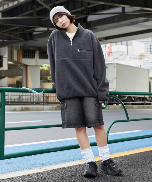 WEGO(ウィゴー)の「WEGO/フリースハーフZIPプルオーバー(スウェット・メンズ・ダークグレー/ダークグリーン/オフホワイト/ライトベージュ・SMALL/MEDIUM/LARGE)」の7枚目の写真