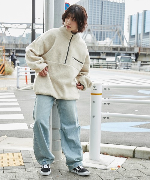 WEGO(ウィゴー)の「WEGO/フリースハーフZIPプルオーバー(スウェット・メンズ・ダークグレー/ダークグリーン/オフホワイト/ライトベージュ・SMALL/MEDIUM/LARGE)」の8枚目の写真