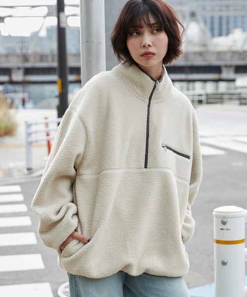 WEGO(ウィゴー)の「WEGO/フリースハーフZIPプルオーバー(スウェット・メンズ・ダークグレー/ダークグリーン/オフホワイト/ライトベージュ・SMALL/MEDIUM/LARGE)」の14枚目の写真