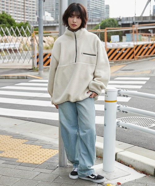 WEGO(ウィゴー)の「WEGO/フリースハーフZIPプルオーバー(スウェット・メンズ・ダークグレー/ダークグリーン/オフホワイト/ライトベージュ・SMALL/MEDIUM/LARGE)」の16枚目の写真