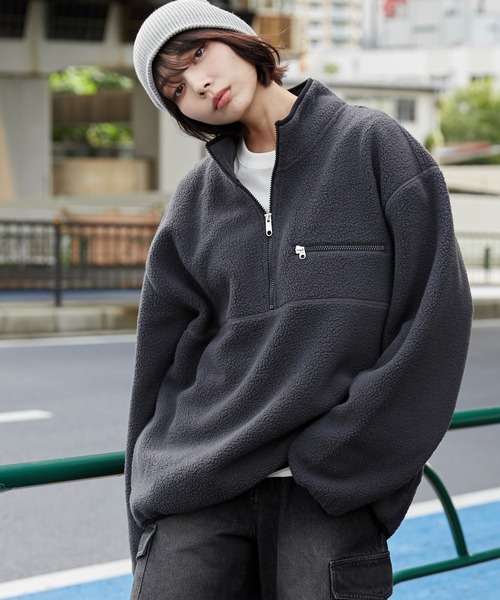 WEGO(ウィゴー)の「WEGO/フリースハーフZIPプルオーバー(スウェット・メンズ・ダークグレー/ダークグリーン/オフホワイト/ライトベージュ・SMALL/MEDIUM/LARGE)」の12枚目の写真