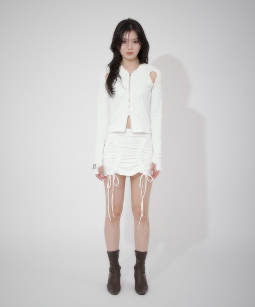 LunaVie(ルナヴィ)の「shirring skirt / シャーリングスカート【SETUP対応】(スカート・レディース・Black/White・FREE)」の3枚目の写真