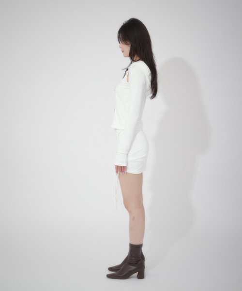 LunaVie(ルナヴィ)の「shirring skirt / シャーリングスカート【SETUP対応】(スカート・レディース・Black/White・FREE)」の4枚目の写真