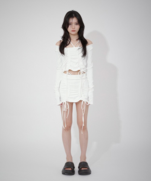 LunaVie(ルナヴィ)の「shirring skirt / シャーリングスカート【SETUP対応】(スカート・レディース・Black/White・FREE)」の8枚目の写真