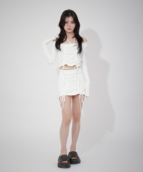 LunaVie(ルナヴィ)の「shirring skirt / シャーリングスカート【SETUP対応】(スカート・レディース・Black/White・FREE)」の9枚目の写真