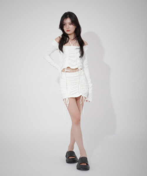 LunaVie(ルナヴィ)の「shirring skirt / シャーリングスカート【SETUP対応】(スカート・レディース・Black/White・FREE)」の12枚目の写真