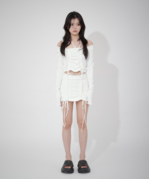 LunaVie(ルナヴィ)の「shirring skirt / シャーリングスカート【SETUP対応】(スカート・レディース・Black/White・FREE)」の14枚目の写真