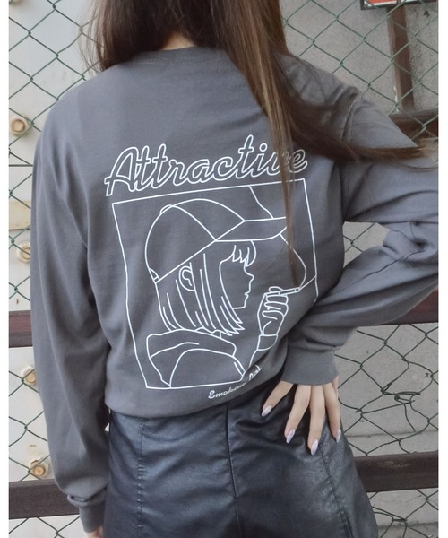MODISH GAZE(モディシュガゼ)の「【MODISH GAZE】6.0オンス スモーキングガール 線画イラストロンT(CP)(Tシャツ/カットソー・メンズ・ブラック×ホワイト/チャコール/ホワイト×ブラック・XL/L/M/S)」の16枚目の写真