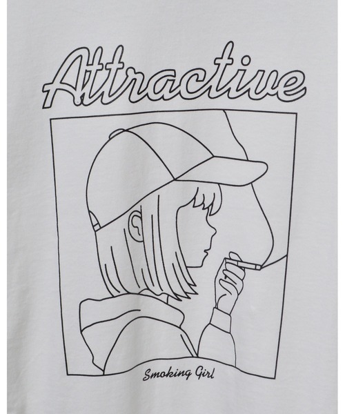 MODISH GAZE(モディシュガゼ)の「【MODISH GAZE】6.0オンス スモーキングガール 線画イラストロンT(CP)(Tシャツ/カットソー・メンズ・ブラック×ホワイト/チャコール/ホワイト×ブラック・XL/L/M/S)」の6枚目の写真