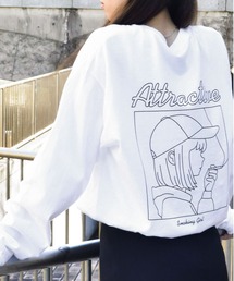 MODISH GAZE（モディシュガゼ）の「【MODISH GAZE】6.0オンス スモーキングガール 線画イラストロンTEE（Tシャツ/カットソー）」