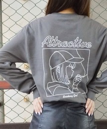 MODISH GAZE（モディシュガゼ）の「【MODISH GAZE】6.0オンス スモーキングガール 線画イラストロンTEE（Tシャツ/カットソー）」