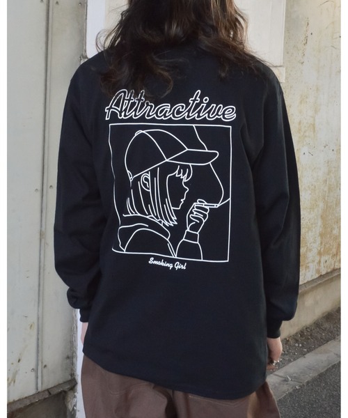 MODISH GAZE(モディシュガゼ)の「【MODISH GAZE】6.0オンス スモーキングガール 線画イラストロンTEE(Tシャツ/カットソー・メンズ・ブラック×ホワイト/ホワイト×ブラック/その他・X-LARGE/LARGE/MEDIUM/SMALL)」の7枚目の写真