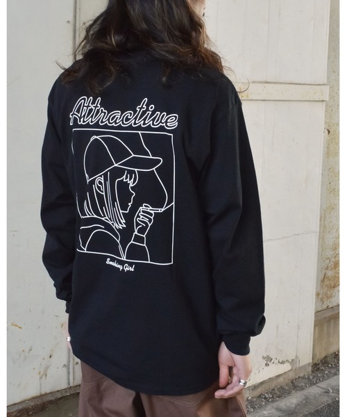 MODISH GAZE(モディシュガゼ)の「【MODISH GAZE】6.0オンス スモーキングガール 線画イラストロンTEE(Tシャツ/カットソー・メンズ・ブラック×ホワイト/ホワイト×ブラック/その他・X-LARGE/LARGE/MEDIUM/SMALL)」の8枚目の写真