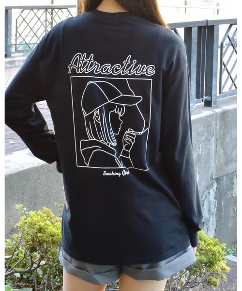MODISH GAZE(モディシュガゼ)の「【MODISH GAZE】6.0オンス スモーキングガール 線画イラストロンTEE(Tシャツ/カットソー・メンズ・ブラック×ホワイト/ホワイト×ブラック/その他・X-LARGE/LARGE/MEDIUM/SMALL)」の12枚目の写真