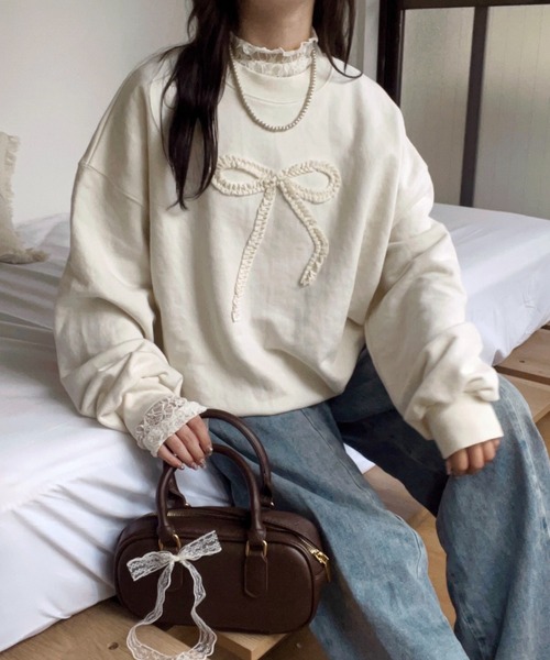 nemne store（ネンネストア）の「アソート裏毛スウェット（スウェット・レディース・ネイビー系2/杢グレー/ブラック/アイボリー/オートミール/ネイビー/ブラウン/レッド・SMALL/MEDIUM）」の3枚目の写真