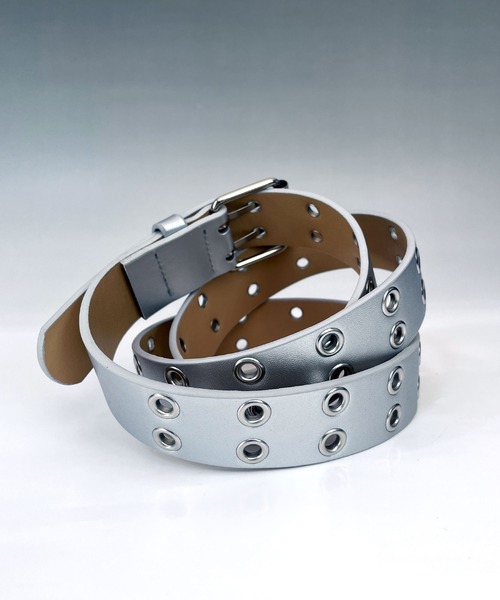 セール】ダブル アイレット デザイン バックル PUレザー ライトベルト