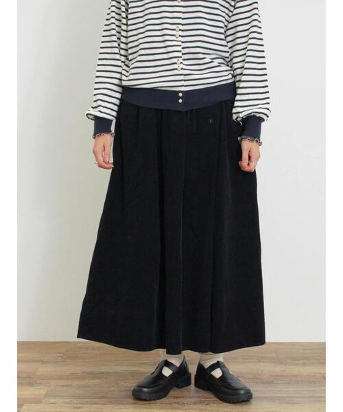 Samansa Mos2（サマンサ モスモス）の「細コーデュロイサイドタックスカート（スカート・レディース・グリーン/ベージュ/ブラック・F）」の2枚目の写真