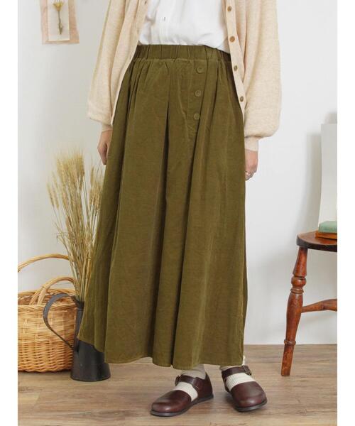 Samansa Mos2（サマンサ モスモス）の「細コーデュロイサイドタックスカート（スカート・レディース・グリーン/ベージュ/ブラック・F）」の4枚目の写真