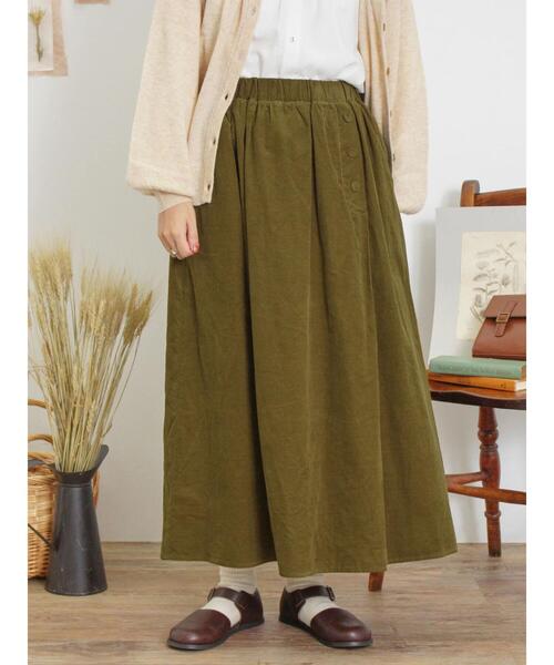 Samansa Mos2（サマンサ モスモス）の「細コーデュロイサイドタックスカート（スカート・レディース・グリーン/ベージュ/ブラック・F）」の5枚目の写真