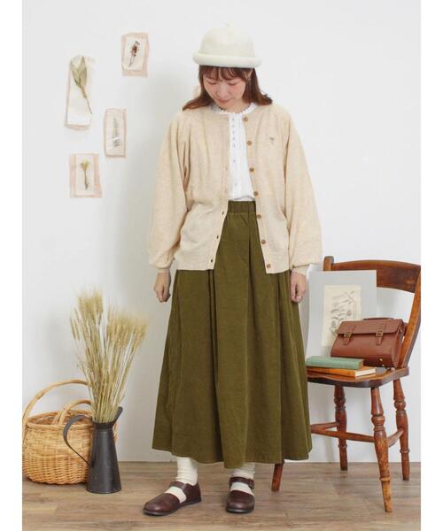 Samansa Mos2（サマンサ モスモス）の「細コーデュロイサイドタックスカート（スカート・レディース・グリーン/ベージュ/ブラック・F）」の6枚目の写真